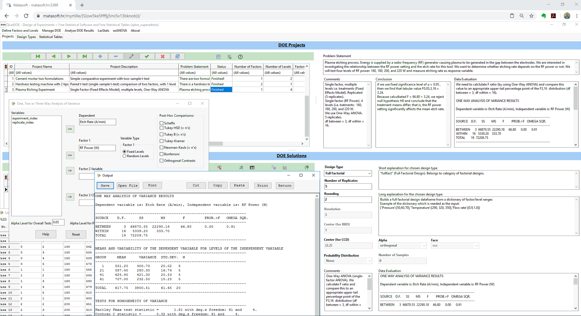 Plasma Etching Experiment (Example of Single Factor Experiment, Fixed Effects model, 4
